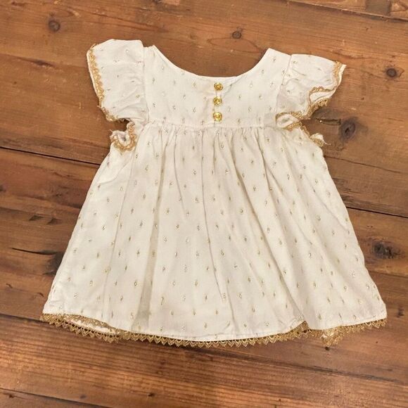 Oshkosh Genuine Kids Flowy Blouse White Sparkly Gold Accent Ruffle Sleeve Size 2 - Picture 2 of 11